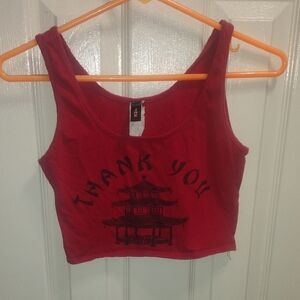 Vintage Take Out Thank You Graphic Red Crop Top